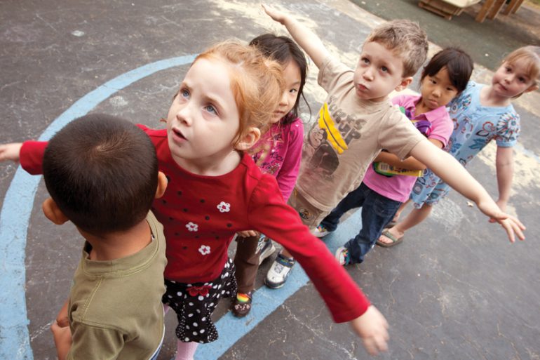 children walking in a line