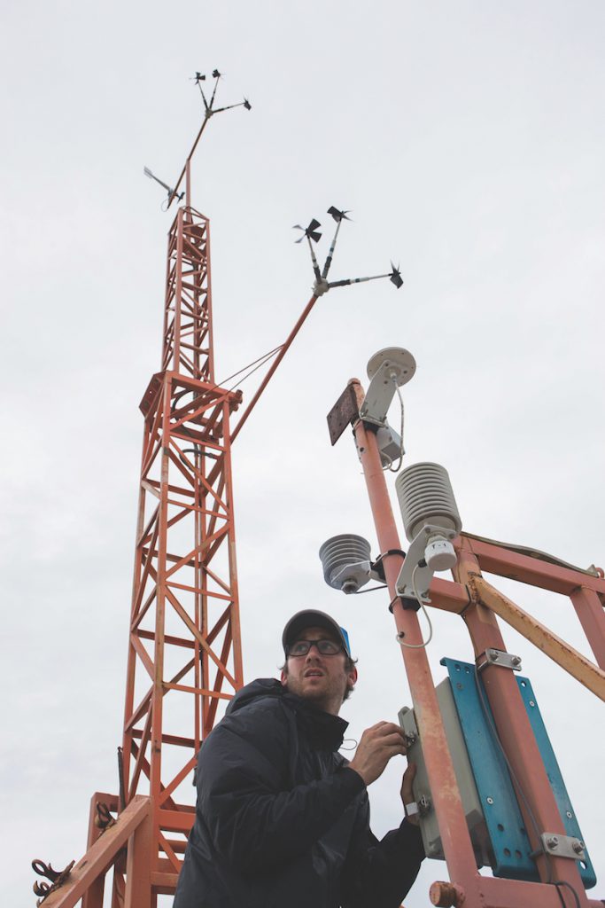 Brandon Czarzasty begins deploying the first instrumentation tower during Hurricane Irma.