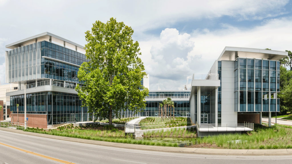 Panoramic photo of UF's Clinical and Translational Research Building