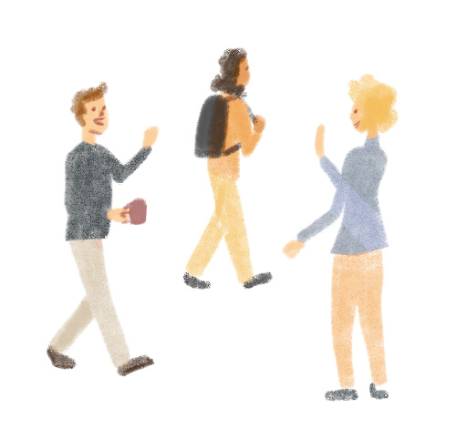 Illustration of colleagues greeting each other