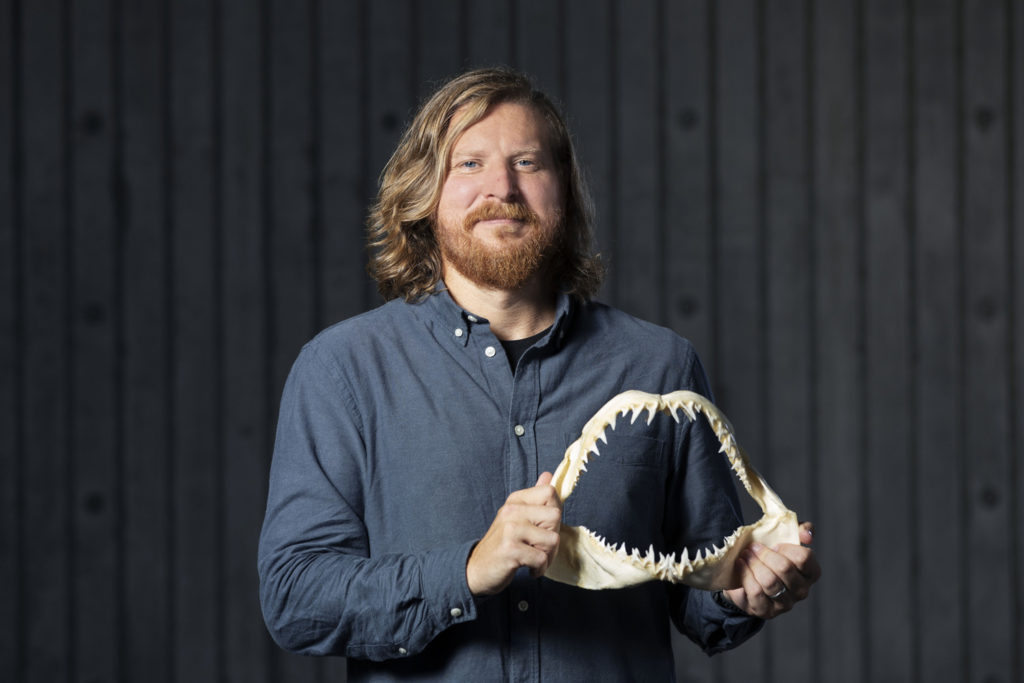 Gareth Fraser holding shark jaw