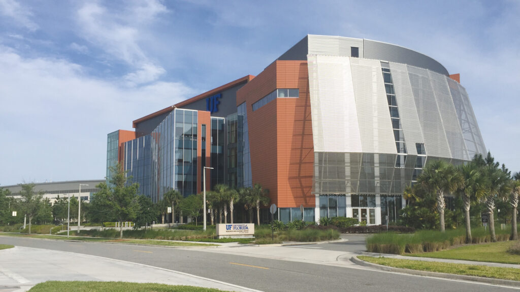 Image from the street of the exterior of UF's Research and Academic Center at Lake Nona.