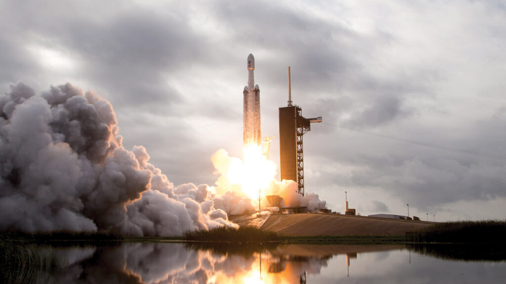 NASA rocket launching at Kennedy Space Center.