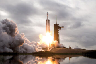 NASA rocket launching at Kennedy Space Center.